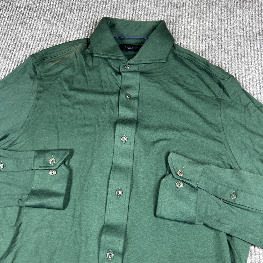 Greyson Shirt Mens M Woven in Italy Green Long Sleeve Button Down Shirt Viscose